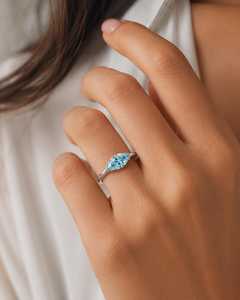 2CT Aquamarine Marquise Cut Moissanite <b>Solitaire</b> <b>Ring</b> Original 925 <b>Silver</b> Partywear Jewelry For Birthday Anniversary Charms - Product Image 2