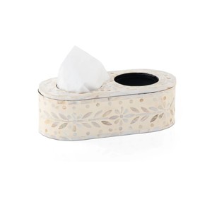 Luxury Mother of Pearl Inlay Oval Tissue Box <b>Cover</b> with Utensil Organizer Decorative Tissue Holder for <b>Dining</b> <b>Table</b>, Kitchen - Product Image 1