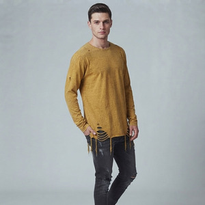 T-shirt Homme Vintage Délavé à Manches Longues, Coupe Oversize en Coton Épais, Col Rond, Style Streetwear, T-shirt Ample Délavé à l'Acide pour Homme - Product Image 3