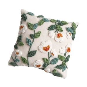 Floral Embroidered Cotton <b>Throw</b> <b>Pillow</b> Square Pastoral Style Washable Decorative Cushion Cover at Wholesale Price - Product Image 1