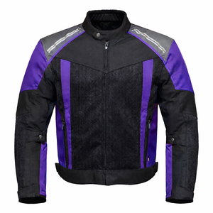 Blouson de moto pour homme, bleu et noir, à blocs de couleur, manches longues, respirant, en mesh, pour toutes les saisons - Product Image 5
