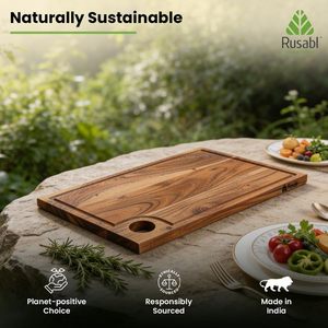 Acacia <b>Wooden</b> Chopping Board Rectangle 1.5 Cm Thick Anti Slip Single <b>Piece</b> Kitchen Cutting Block - Product Image 5