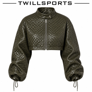2026 Autumn Women's Stand Collar Quilted PU Jacket Coat Long Sleeve <b>Zipper</b> with Cool Lapel Leather Breathable Casual Short Jack - Product Image 1
