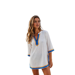 Robe personnalisée imprimée pour femme, col en V, courte, style décontracté, qualité supérieure, pour soirée, écologique, collection Printemps-Été - Product Image 1