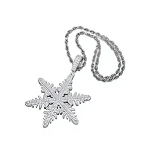 Snowflake Pendant for <b>Men</b> 925 Silver Rhodium & Gold Plated Moissanite Hip Hop Jewelry Party Wear - Product Image 1