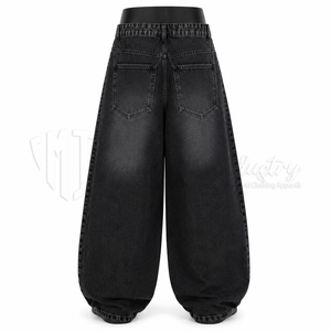 Jeans baggy noirs délavés sur mesure pour hommes, coupe ample, style streetwear, pantalon en denim, OEM ODM, marque privée - Product Image 2