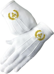 Tablier de Maître Maçon en Cuir d'Agneau Premium avec Broderie des Piliers Dorés, Collier à Chaîne et Gants - Broderie Premium - Product Image 5