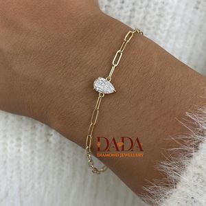 สร้อยข้อมือเพชรทรงลูกแพร์เพรสทีจ เพชรเลี้ยงในห้องปฏิบัติการ ดีไซน์โซลิแทร์ สำหรับผู้หญิง สร้อยแบบคลิปหนีบกระดาษทันสมัย เครื่องประดับอัญมณีชั้นดี สร้อยข้อมือแฟชั่น - Product Image 4
