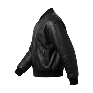 Black Real Cowhide Leather Bomber Jacket Mens Quilted Winter <b>Warm</b> Casual Urban Varsity Zip Up Outerwear Custom Factory Vendor - Product Image 4