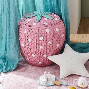Cute Strawberry Shaped Water Hyacinth Basket Handmade Storage <b>Bin</b> with Cover for Toys Laundry and Nursery Decor - Product Image 4