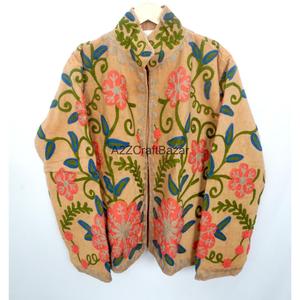 Embroidered Cotrise <b>Jacket</b> Vintage Design Eco-Friendly Breathable Quick Dry Cotton Lined <b>Mandarin</b> <b>Collar</b> Winter Outerwear - Product Image 1