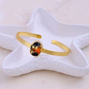 Red <b>Jade</b> Mohave Geometric Bezel Setting Gold Plated Handmade Statement Adjustable Trendy Unisex Cuff Bracelets - Product Image 3