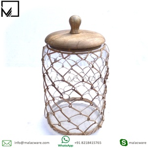Preservative Bamboo Wrapped Glass <b>Jar</b> With Lid Home Hotel Wedding Food Storage Air Tight Glass Container <b>Jar</b> - Product Image 4