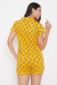Conjunto de Pijama de Manga Corta con Estampado Amarillo para Mujer, Tejido de Algodón Transpirable, Cierre de Botones, Corte Regular - Product Image 2