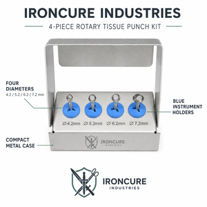 Kit de 4 Piezas para Implantes Dentales, Punzón Rotatorio de Tejido de 4.2mm, 5.2mm, 6.2mm, 7.2mm, Estuche Metálico para Instrumentos, IRONCURE INDUSTRIES Clase II - Product Image 2