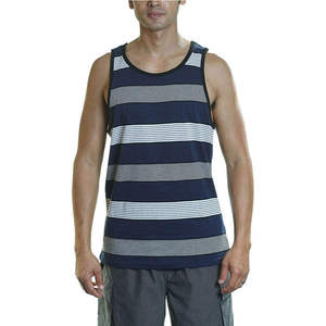 Camiseta sin mangas de algodón a rayas para hombre con logo personalizado, chaleco casual de verano sin mangas, ropa de playa transpirable, camiseta sin mangas ajustada a la moda. - Product Image 1