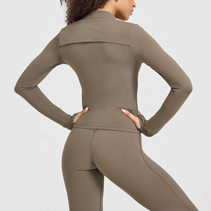 OEM Breathable Lightweight Plus Size Long Sleeve <b>Workout</b> Fitness Top Slim Fit Full Zip Yoga <b>Jacket</b> with Front Logo for Women - Product Image 6