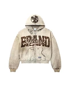 Conjunto de Pantalones y Sudadera con Capucha de Algodón Grueso, Estampado y con Efecto Desgastado, Fabricación Personalizada, Talla Grande, 2 Piezas - Product Image 5