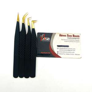 Pinzas para Pestañas con Punta de Diamante Negro y Dorado, Logotipo Personalizado, Acero Inoxidable Sostenible, Punta de Fibra y Punta Sin Fibra - Product Image 1