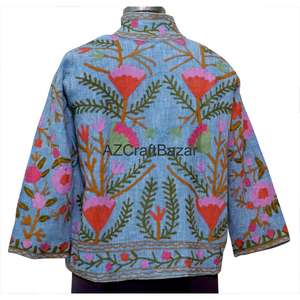 Chaqueta Bomber de Punto de Algodón con Cuello en V, Diseño Floral Vintage, Bordado Suzani TNT, Transpirable, de Secado Rápido, Ecológica, para Invierno y Varias Estaciones - Product Image 1