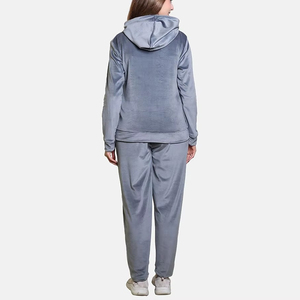 Custom Women <b>Velvet</b> <b>Tracksuit</b> Set Rhinestone Letter Logo Zip Cropped Hoodie Wide Leg Pants Streetwear Two Piece Winter - Product Image 3