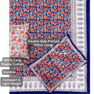 Juego de sábanas tamaño King de algodón 100% estampado a mano en Jaipur, diseño floral, 3 piezas, tinte no tóxico, suave, transpirable, para uso doméstico. - Product Image 3