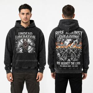 Sudadera con Capucha Vintage Personalizada para Hombre, Diseño Gráfico de Fútbol Zombie, Sudadera Oversize con Lavado Ácido, Ropa Urbana, Pullover, Directo de Fábrica - Product Image 3