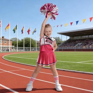 Conjunto de Uniforme de Porristas Rosa con Logotipo Personalizado, Vestido de Porrista para Niñas con Pompones, Lazos y Calcetines, Ropa Deportiva de Equipo al por Mayor - Product Image 3