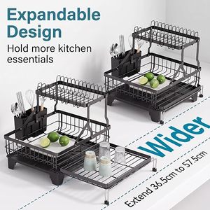 Égouttoir à vaisselle double niveau en métal avec conception détachable pour rangement sous évier de cuisine, support moderne sur pied pour assiettes et bols - Product Image 2