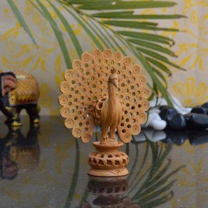 Arya Digital Traditional Wooden Peacock Showpiece Handmade Rustic Home <b>Decor</b> <b>Bird</b> Sculpture for Living Room Indoor Tabletop - Product Image 2