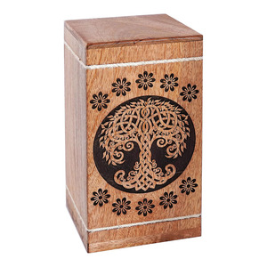 ต้นไม้แห่งชีวิตทำด้วยมือโกศไม้ขี้เถ้ามนุษย์ขนาดใหญ่ดีไซน์ลายดอกไม้สำหรับผู้ใหญ่โกศไม้มะม่วงพร้อมฝาสไลด์สำหรับสัตว์เลี้ยง - Product Image 1