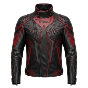 Chaqueta de Cuero Genuino para Hombre, Color Rojo Oscuro, Estilo Motero, Cosplay de Superhéroe, Ropa Exterior para Motocicleta, Corte Ajustado, con Cierre - Product Image 1