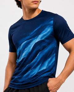 T-shirt pour homme à manches courtes, col rond, motif vague bleue, séchage rapide, tricoté en polyester, coupe décontractée, t-shirt pour homme - Product Image 3