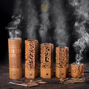 Elite Wooden Incense <b>Burner</b> Hand-Made Sandalwood Incense <b>Burner</b> With Geometric Carving And Gold Inner Lid Aromatic Decor <b>Burner</b> - Product Image 6
