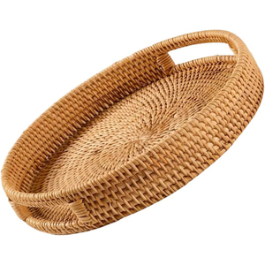 Trending Handwoven Rectangular Rattan Serving <b>Tray</b> with Handles Natural Wicker Basket for Coffee <b>Table</b> Decor & Kitchen - Product Image 2