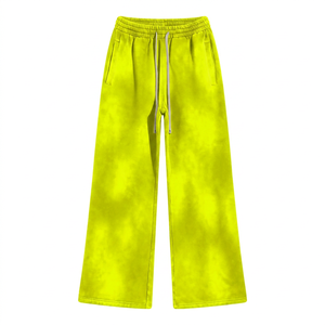 Pantalon de survêtement large en molleton pour homme, délavé à l'acide, rouge uni, taille élastique avec cordon de serrage, décontracté, en polyester tricoté respirant - Product Image 3