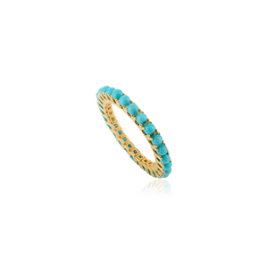 Bague éternité en or blanc 14 carats avec saphir et pierres naturelles serties à griffes - Product Image 5