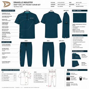 Ensemble de blouses médicales pour hommes DRAVELLE, bleu foncé, polyester tricoté, uniforme d'hôpital avec poches - Product Image 6