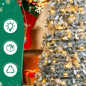 Albero di Natale Artificiale Pre-Illuminato da 1,8 m con 100 Luci Calde, Decorazioni Dorate e Effetto Neve per Casa e Ufficio, per Celebrazioni Festive - Product Image 5