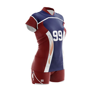 Ensemble d'uniformes de volley-ball pour hommes, imprimé par transfert thermique, numéro 99, rouge, bleu, blanc, anti-humidité, ajusté, manches courtes, devant entièrement imprimé - Product Image 5