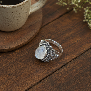925 Sterling <b>Silver</b> Rainbow Moonstone <b>Ring</b> Rose Gold & Yellow Gold Plated Vintage Boho Pear Shape Gemstone Jewelry for <b>Men</b> Women - Product Image 4
