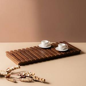 Ensemble de plateaux de service rectangulaires en bois à lattes, 2 pièces, de luxe, pour hôtels et restaurants, vaisselle élégante, vente en gros - Product Image 3