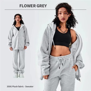 เสื้อฮู้ดซิปสีเทาเข้มขนาดใหญ่พิเศษ ผ้าฟลีซเนื้อนุ่ม 350 กรัม แขนเสื้อปกติ สีพื้น ใส่ได้ในฤดูใบไม้ร่วง - Product Image 3