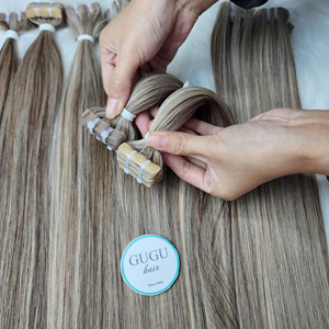 Extensiones de Cabello Vietnamita Gugu de Alta Calidad Premium, 100% Cabello Humano Virgen, Estilo Adhesivo, Mega Liso, con Mechas, de Alta Gama - Product Image 2