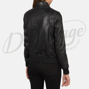 Women Black Real Leather <b>Jacket</b> Shirt Collar Slim Fit Premium Sheepskin Casual Winter <b>Bomber</b> Style Outerwear Zip Up Coat - Product Image 2