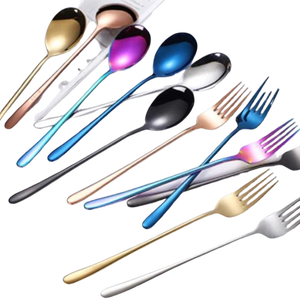 ชุดช้อนส้อมสแตนเลสสตีลสำหรับงานแต่งงาน ชุดช้อนส้อมสไตล์เกาหลี ชุบเคลือบเงา สีหลากหลาย - Product Image 1