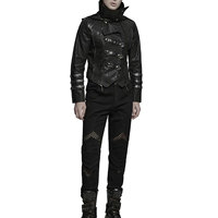 Herren Atemberaubender Langer Gothic Trenchcoat mit Kapuze Punk-Jacke Schwarzes Kunstleder Steampunk Skorpion-Stil
