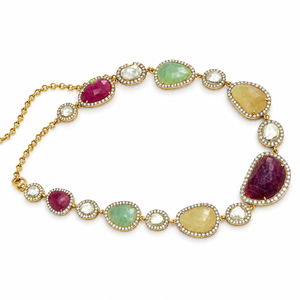 Collier artisanal en argent 925 plaqué or avec pierres multicolores facettées pour femme, cadeau de mariage, bijoux en gros - Product Image 2
