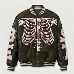 Custom Logo Canvas Varsity Jacket for <b>Men</b> Street Style <b>Black</b> Embroidery Breathable Windproof 100% Cotton - Product Image 1