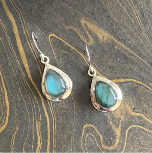 Dainty Sterling <b>Silver</b> Labradorite Drops Simple Pear Shape Blue Fire Gemstone <b>Dangle</b> <b>Earring</b> For Wedding Party Jewelry - Product Image 3